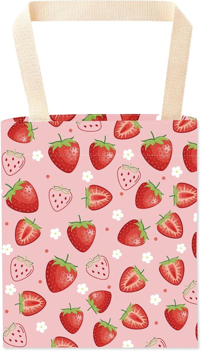 CREATCABIN Strawberry Car Trash Bag Car Garbage Bag Back Seat Organizer Trash Can Bin Cute Printed One-Handed Strap Garbage Bags for Car Accessories Vehicle Travelling Camping Outdoor 11.8x9.84 Inch