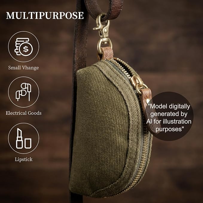Gexmil Coin Purse with Zipper, Pure Premium Cotton, Mini Coin Pouch for Women Men, Change Wallet,Army Green