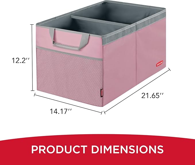 Rubbermaid Car Organizer, Collapsible Trunk Organizer, Multi-Compartment Car Storage Organization for Car Accessories, 2 Compartments With Cover, 21.65"*14.17"*12.2" - Pink