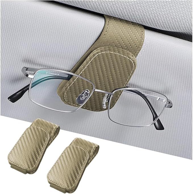 AICEL Sunglasses Holders for Car Sun Visor, Leather Eyeglasses Hanger Mounter, Magnetic Glasses Holder and Ticket Card Clip, Auto Interior Accessories Universal for SUV Pickup Truck