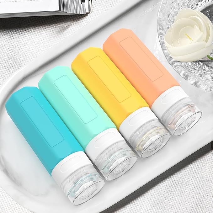 Redfly Travel Bottles for Toiletries, Tsa Approved 3oz Travel Size Containers, Leak Proof Travel Size Toiletries Bottles Silicone, BPA Free Refillable Essentials for Shampoo Conditioners, Colorful