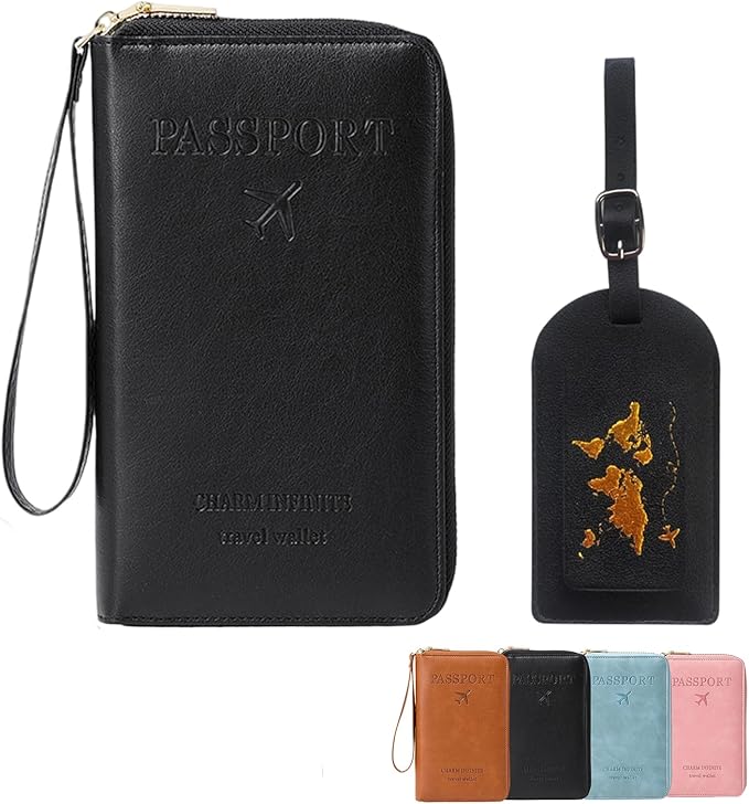 Multi-Functional RFID Passport Wallet Set, Blocking Passport Holder Travel Wallet, Holds Phones, Anti-Theft Protective Case with Multiple Card Pockets for Secure Travel Essentials (Black)