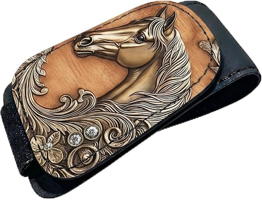 Horse Car Sunglasses Holder Magnetic Leather Glasses Clip for Car Sun Visor Mighty Horse Cars Accessories Eyeglass Hanger Organizer Universal Visor Clip for Women and Men Gifts Decor