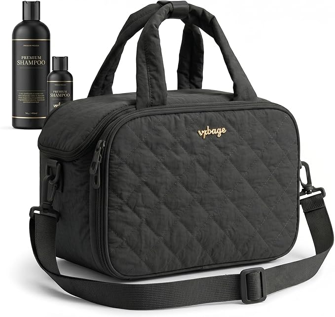 Lightweight Structured Travel Toiletry Bag for Women - Wide-Open Puffer Mini Duffel with Removable Divider, Waterproof Lining, Water-Resistant Exterior, Fits Full-Size Bottles & Shower Essentials