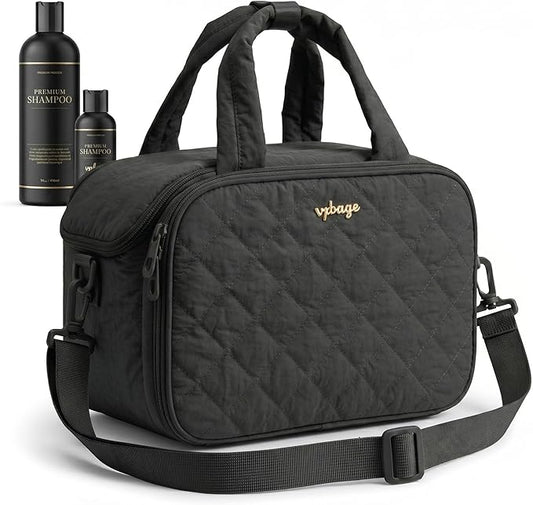Lightweight Structured Travel Toiletry Bag for Women - Wide-Open Puffer Mini Duffel with Removable Divider, Waterproof Lining, Water-Resistant Exterior, Fits Full-Size Bottles & Shower Essentials