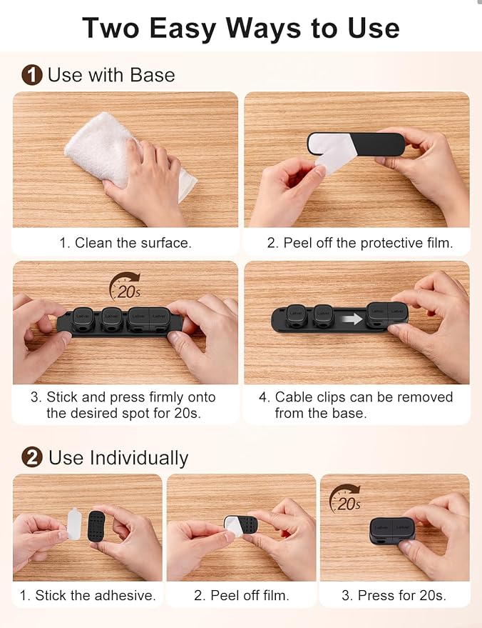 6 Pack Magnetic Cable Clips [1s Open/Lock], Laitver Cord Organizer Holder Strong Adhesive Desk Cable Management- Organize Charging Cords Neatly for Home, Office, Car,Desk, Nightstand-Black