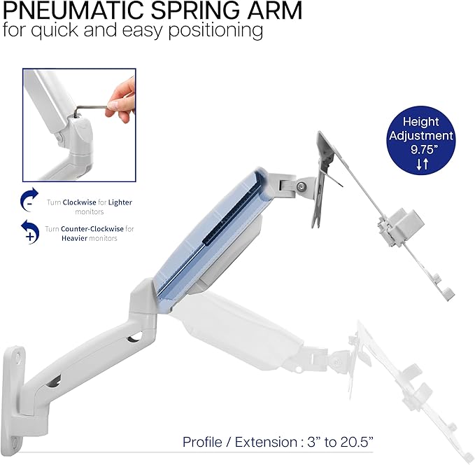 VIVO Height Adjustable Pneumatic Extended Arm Laptop Wall Mount, Full Motion Articulating Notebook Tray, Fits 10 to 15.6 inch Screen, White, MOUNT-V001GLW