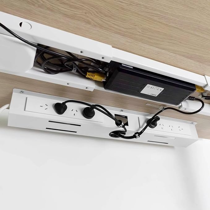Desky Mini Cable Tray – Under Desk Wire Organizer with Mounting Screws, Compact Metal Cable Management Tray for Office Desks – Black
