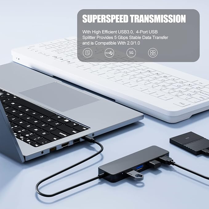 USB C Hub 4 Ports, Eanetf USB C to USB Hub 3.0 USB Splitter for Mac Pro, iMac, iPad Pro, Chromebook, Pixelbook, Dell XPS, Samsung, and More Type C Devices