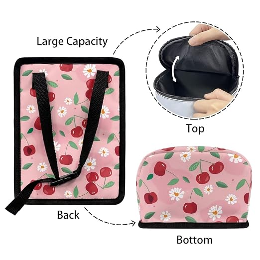 Car Trash Can with Lid - Leak-Proof Garbage Bin, Hanging Waste Basket, Interior Organizer Bag, Cherry Daisy