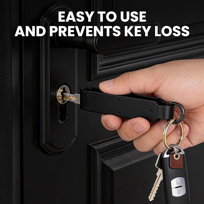 Key Organizer – Minimalist Metal Key Holder for 1-5 Keys, Compact Keychain with Clip, Noiseless & Sleek Design for Men and Women (Black)