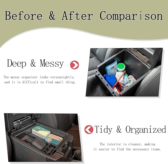 JDMCAR Center Console Tray Organizer Compatible with Toyota Tacoma Accessories 2016-2022 2023, Armrest Insert Container ABS Material Secondary Storage Box-(Red Trim)