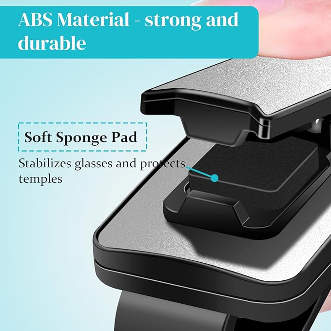 2 Pack Sunglasses Holder for Car, One-Handed-Operation Eyeglasses Organizer Sunglass Clip with Silicone Padded for Car Visor, Car Accessories Interior (Black+Sliver)
