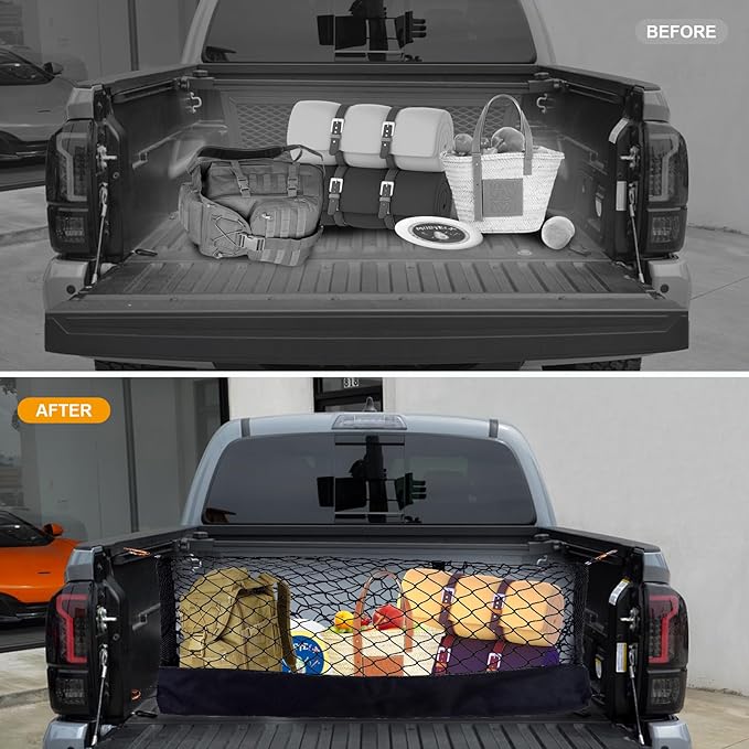 Highly Elastic Truck Bed Cargo Net Compatible with 2017-2025 Nissan Titan,Envelope Style Truck Cargo Net for Titan Accessories, Upgraded Storage Bag & Heavy Duty Carabiners