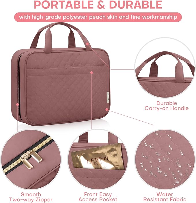 HXLGMD Travel Size Toiletry Bag for Women, Portable Cosmetic Bag with Hanging Hook, Travel Essentials Water-resistant Makeup Organizer for Accessories, Shampoo, Full-size Container, Toiletries