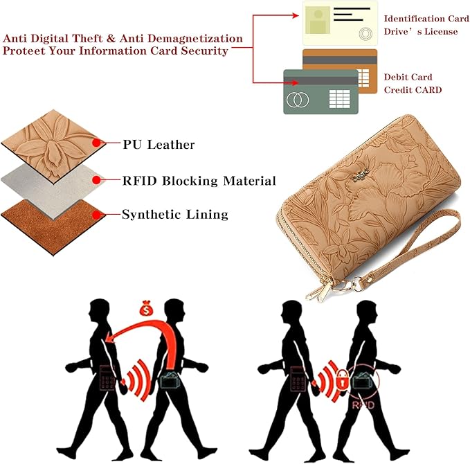 RNIEGA Wallet for Women Clutch Double Zip Around Credit Card Holder Leather Women's Wallet Large Capacity