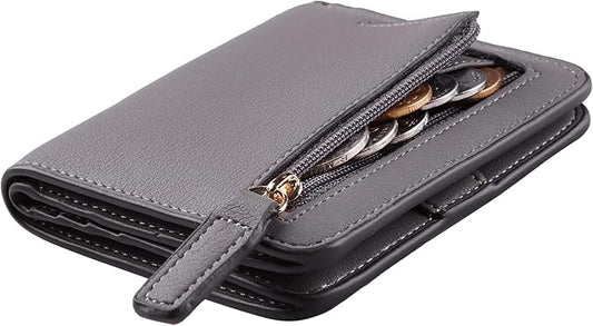 Toughergun Women’s Small Slim Leather Wallet with RFID Protection, Compact Bifold Mini Purse with Clear ID Window