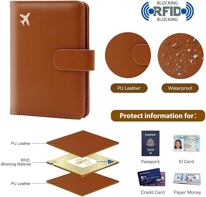 Melsbrinna Rfid Passport Holder for Travel women/Men Set Travel Suitcase Tag, Cute Passport Wallet Rfid Blocking Card Slots, Rfid Passport Cover/CaseTravel Wallet (new brown)