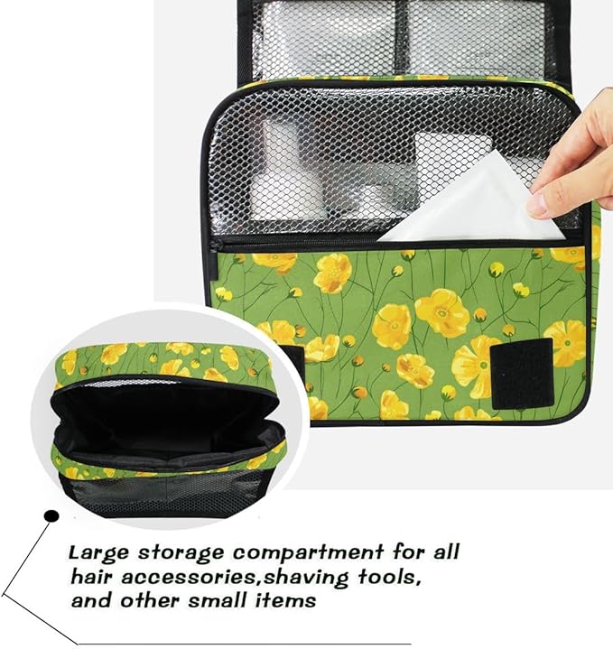 Hanging Travel Toiletry Bag Yellow Buttercups Bright Kit Makeup Case Cosmetics Organizer for Men Women