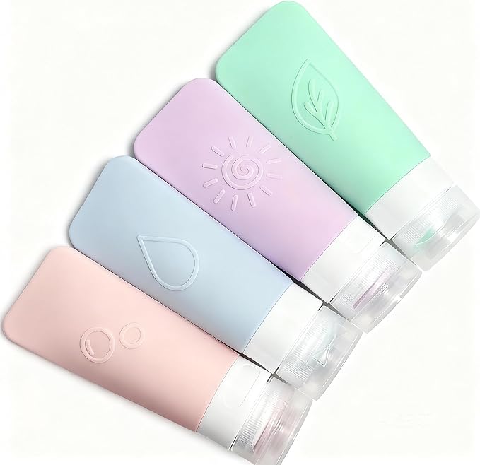 20-Piece Silicone Travel Bottles Set – TSA Approved Leakproof Toiletry Kit with Flat Easy-Squeeze Bottles, Tactile Icons, Cream Jars, Pump & Spray, Cleaning Brush