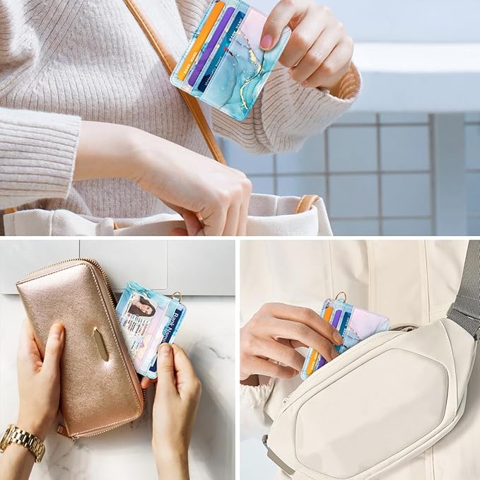 Slim Minimalist Pocket Credit Card Holder Wallet RFID Blocking Lightweight Thin Small Cute Card Cases,Gradient Marble