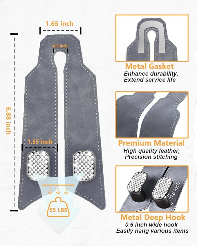 Purse Hook for Car, Car Hooks for Headrest Universal Purse Holder for Car, Bling Car Seat Hooks for Headrest, Car Seat Back Storage Hook (4 Pack, Gray)