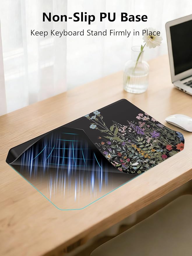 2-in-1 Ergonomic Keyboard Stand with Wrist Rest, Comfy Keyboard Riser Holder with Massage Design, Flower