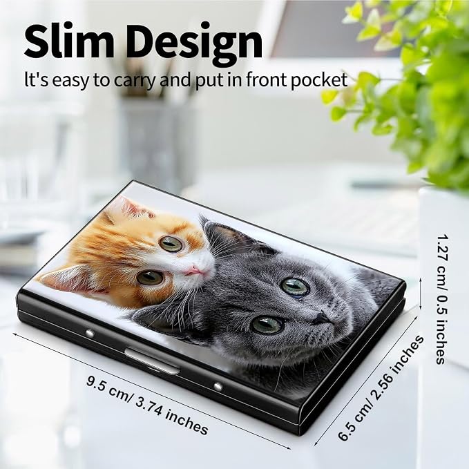 Metal Wallet, Credit Card Holder for Women Men Girls, RFID Blocking Aluminum Wallet Slim Hard Case, Mini Travel Wallet, ID Card Holder Business Card Case,Cute Cats