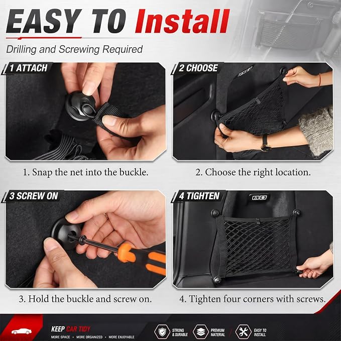 6 Pcs Car Storage Net Bag Pockets Stretchable Mesh Net Multi-Size Elastic Cargo Nets (2 Large, 2 Medium 3-Layer, 2 Small 2-Layer) Mesh Organizer Nets for Auto Seat Back Trunk SUV Rv Home