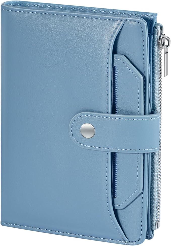 Dadanism RFID Passport Holder for Travel, Pu Leather Passport Wallet Cover with Card Holders, SIM Slots, Zippered Coin Pocket and Cash Slot, Slim Compact Travel Wallet for Women, Blue