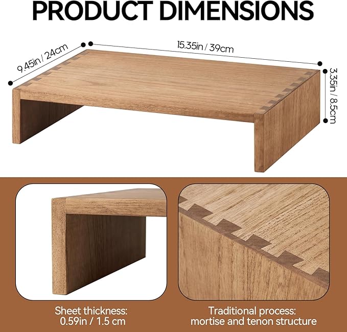 KIRIGEN Monitor Stand Wooden - Desk Stand Wood for Computer/Laptop/TV Printer - Monitor Arms & Stands Desk Riser for Office Desktop Workspace Organizers Platforms Stands (39,Dark Brown)