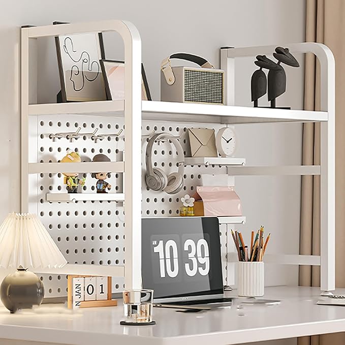 Desk Extender, Desk Organizer Shelf, Peg Doard Display Stan, Load Bearing Capacity 50kg/110lb, Desk Extender Pegboard Workstation, for Table Accessories(White,55x68x20cm/22x27x8in)