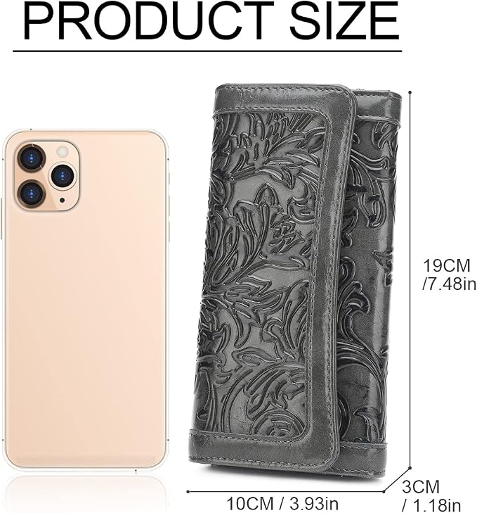 MEITRUE Women's Wallet Leather RFID Blocking Trifold Ladies Purse Embossed long Clutch Card Holder Phone Checkbook Organizer