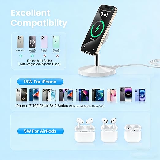 Magnetic Wireless Mag Safe Charger iPhone Stand,Magnet Wireless iPhone Charger Stand 6FT Fast Mag-Safe Charging Station Pad for Apple iPhone 16 Pro Max/16/16 Plus/15 Pro Max/14/13/12,AirPods Pro 2/3/4