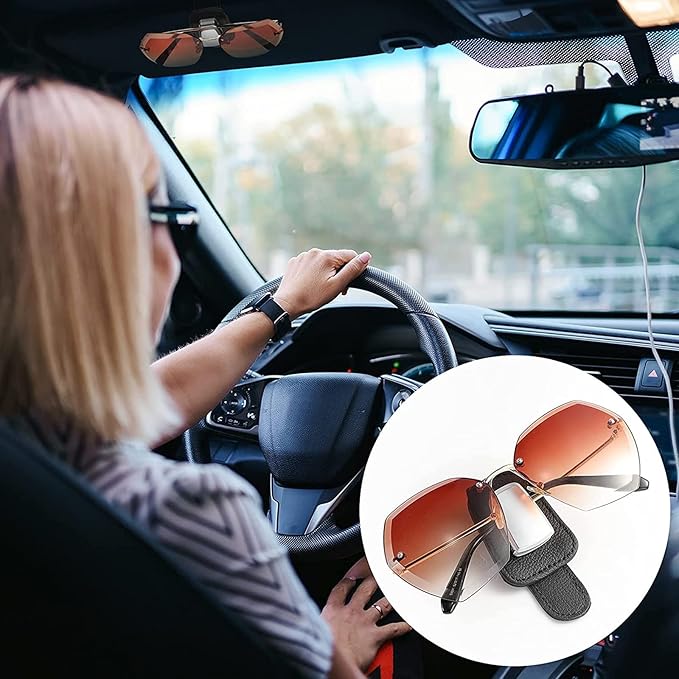Mudder 2 Packs Sunglasses Holder for Car Universal Visor Sunglasses Holder Clip Leather Eyeglasses Hanger and Ticket Card Clip Eyeglasses Mount for Car(Black)