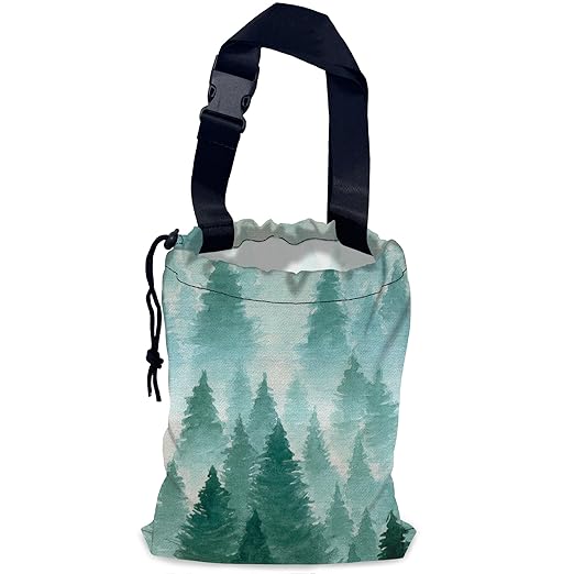 Foggy Forest Car Garbage Bag,Watercolor Forest Waterproof Small Car Trash Bag Hanging Back of Seat,Drawstring Hanging Car Trash Bag with Adjustable Buckle for Car Accessories