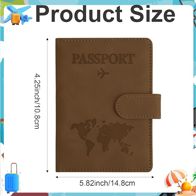 Passport Holder for Travel Essentials, Brown Leather Passport Cover, Passport Wallet Holders for Women Men Family Travel Gifts Must Have Accessories, Credit Card Cash Air Ticket Storage Supplies