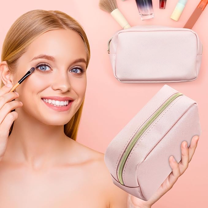 Sweetude 1 Pcs Makeup Bag Bulk for Women Preppy Gift PU Leather Cosmetic Bag Small Skincare Toiletry Pouch Wedding Travel Cosmetic Pouch for Bridesmaid Bride Mother Gift Favors (Pastel)