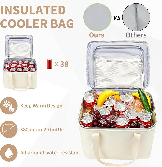 GDNasist Car Trunk Organizer and Storage with Lid & Removable Cooler Bag, Car Accessories 6 Removable Dividers for Custom Space, Collapsible Trunk Organizers Interior for SUV & Sedan, Large