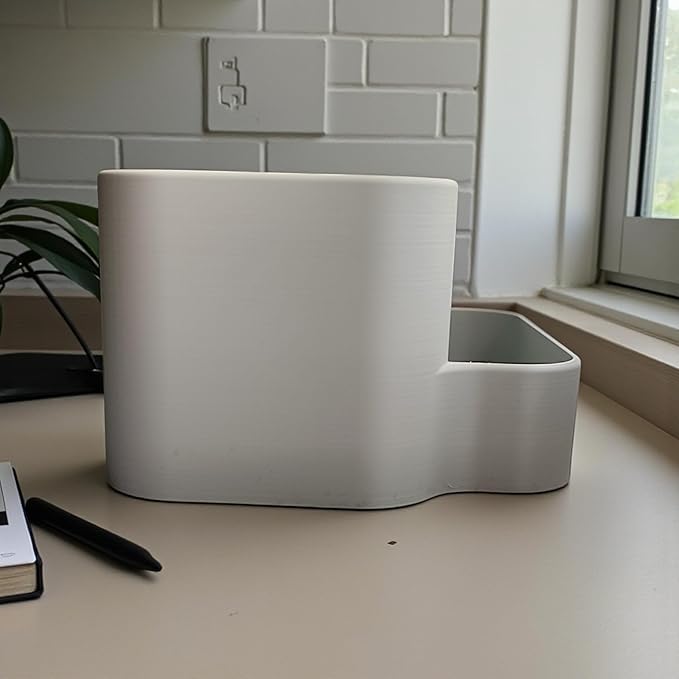 Desk Organizer with Phone Holder – Minimalist Office Storage for Pens, Accessories & Essentials – Modern Aesthetic Desk Organizer (Light Gray)