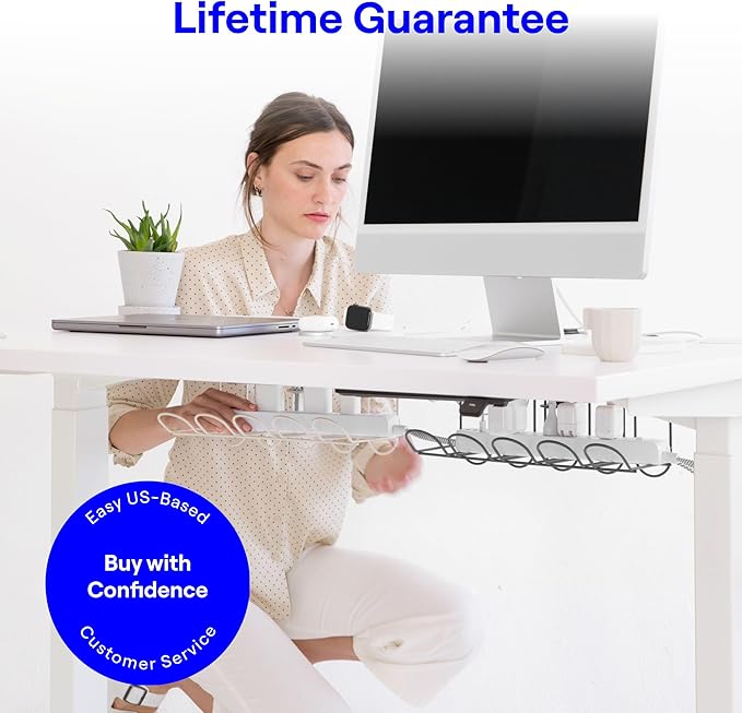 CarryUp Under Desk Cable Tray, No Drill Wire Management Clamp, Computer Cord Organizer, Cable Hider & Holder, Cord Keepers for Home Office Organization, Powder Coated Metal, Easy Install - Grey
