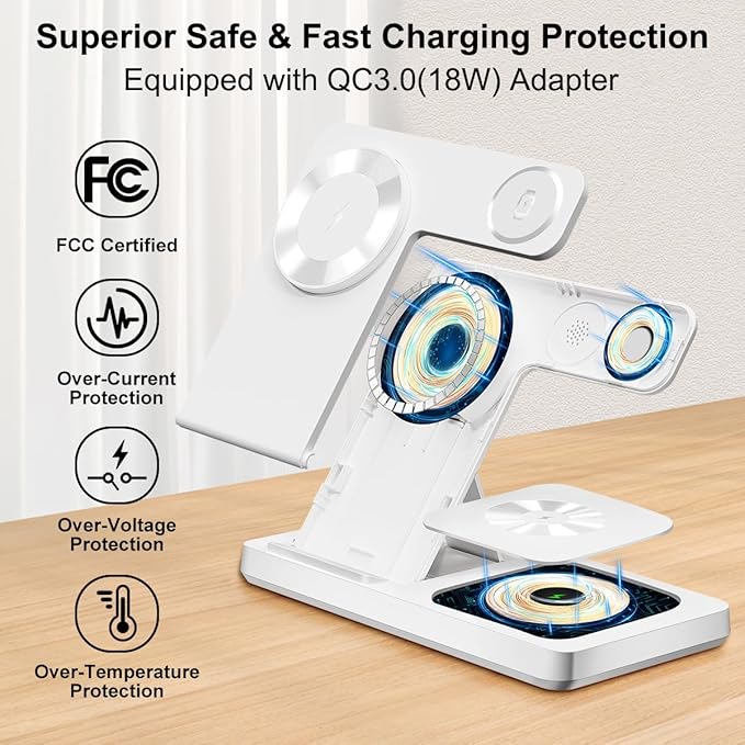 Magnetic 3 in 1 Wireless Charging Station for Magsafe iPhone 12-17 Series, Charging Station for Multiple Devices, Mag-Safe Wireless Charger Stand for Apple Watch Series/Ultra/SE & AirPods 4/3/2/Pro