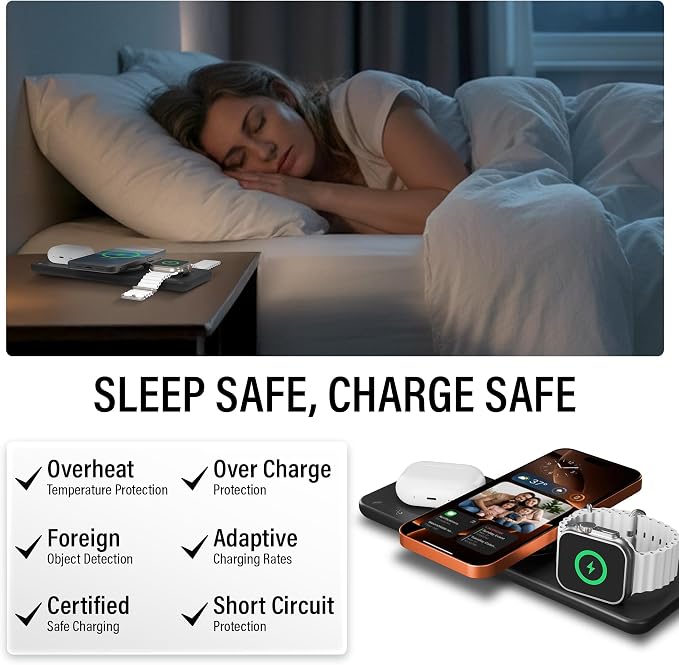 Nimble Podium 3-in-1 Wireless Charging Station for Apple, Qi2-Certified 15W Magsafe Charger Stand, Wireless Charger for iPhone 17 16 15 14 13 - Apple Watch - Airpods Series (Charger & USB-C Included)