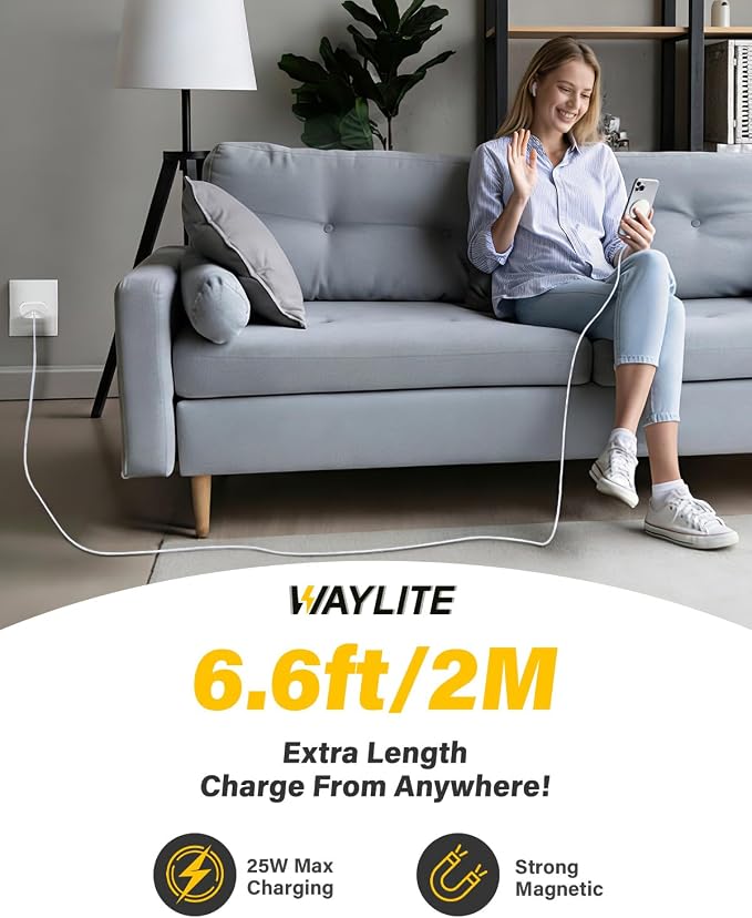 25W Magnetic Wireless Charger, 6FT Fast Charging Pad Wireless Charge for iPhone 17 16 /AirPods3/2/Pro/for Galaxy S26 Ultra/Pixel 10 Series, Portable Charger for Desk& Travel(1Pack,White)