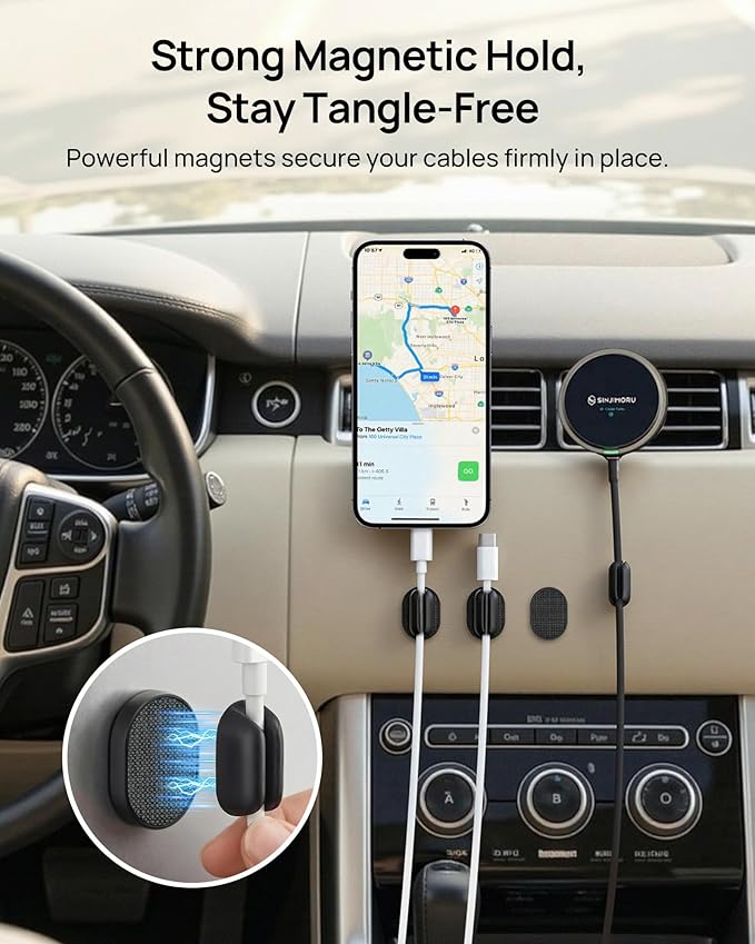 6 Pack Magnetic Cable Holder [2 in 1 Magnet & Adhesive] Cable Clips Silicone for Phone Charger, SODI Minimalist Cord Holder for Nightstand, No-Residue Adhesive Cord Organizer for Desk, Car, Office