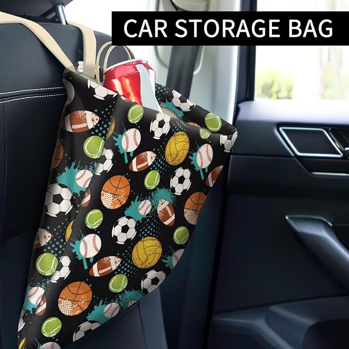 Car Trash Can, Cute Car Trash Bag, Hanging Car Organizer and Storage Bag, Trash Bin for Car Accessories, Vehicle, Travelling, Camping Cute Sport Ball