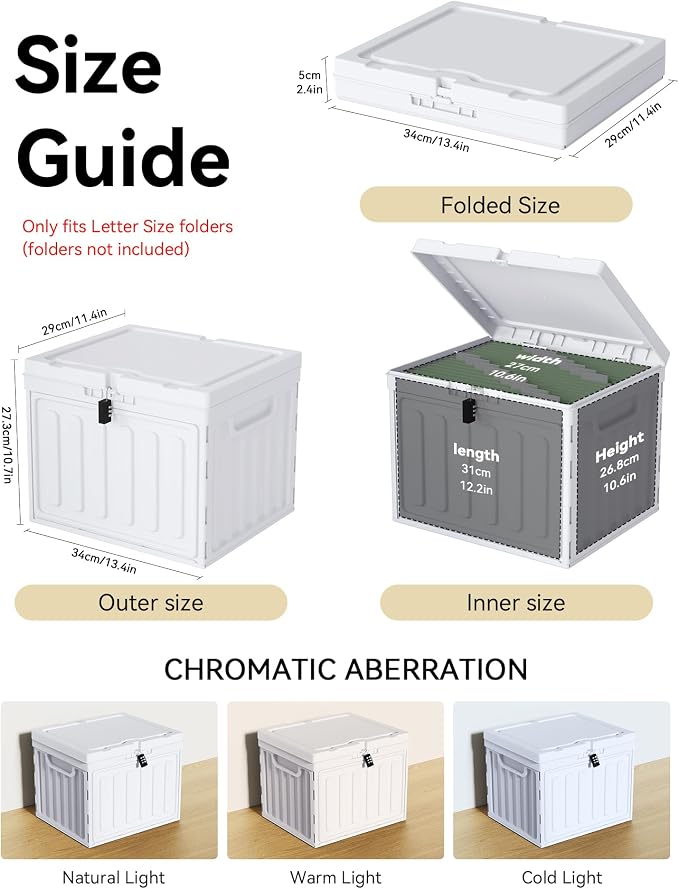 Oterri Plastic File Box with Lid for Letter Size Hanging File Folders, Hanging File Folder Box for Home, Office, School, File Cabinet, White, Large-1 Pack Without Folders