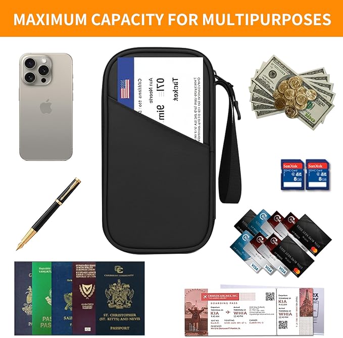 Family Passport Holder for 4,5, Large Rfid Blocking Passport Holder Wallet, Travel Document Organizer Waterproof with 9 Credit Cards Slots for Men & Women (Large, Black)