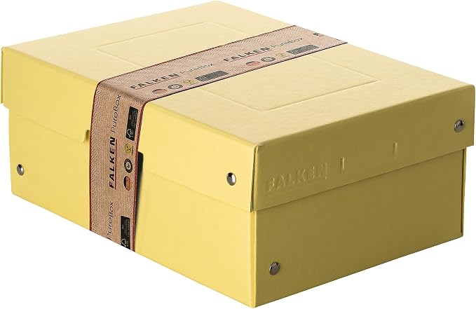 FALKEN Original PureBox Pastel Made in Germany 100 mm High DIN A5 Yellow Storage Box with Lid Made of Sturdy Cardboard Vegan Gift Box Transport Box Multi-Purpose Box