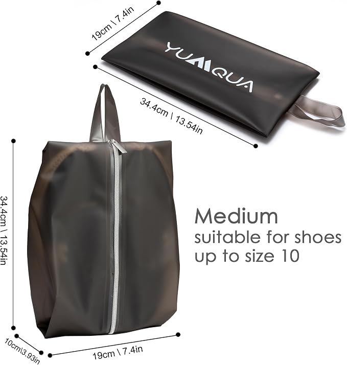 YUMQUA Water Resistant Travel Shoe Bags, Durable TPU Shoe Pouch, Shoe Storage Organizer with Zipper for Women Men Kids, Grey